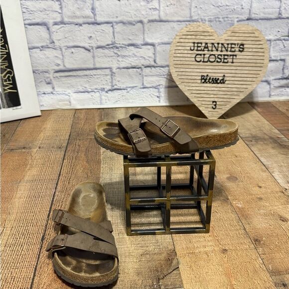 Birkenstock Yao Sandals 38 Womens 7 Mocha Brown Slide Slip On Buckle Strap Shoes - Picture 5 of 8